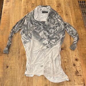 RELIOGION Gray and White Draped Top cowl neck tunic EUC large